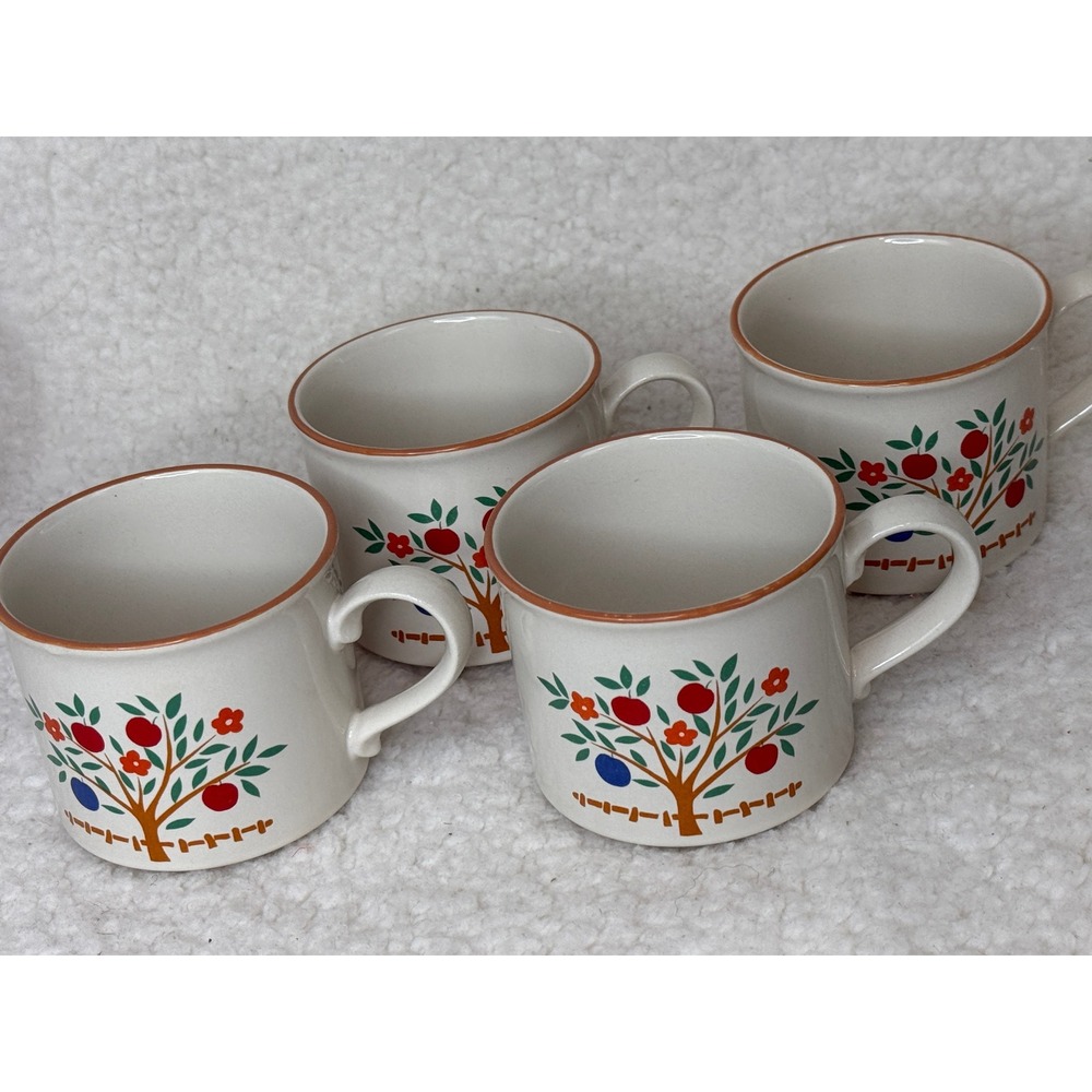 Hearthside Museum Collection Eden Stoneware Mugs Set of 4 Japan Fruit Tree Folk